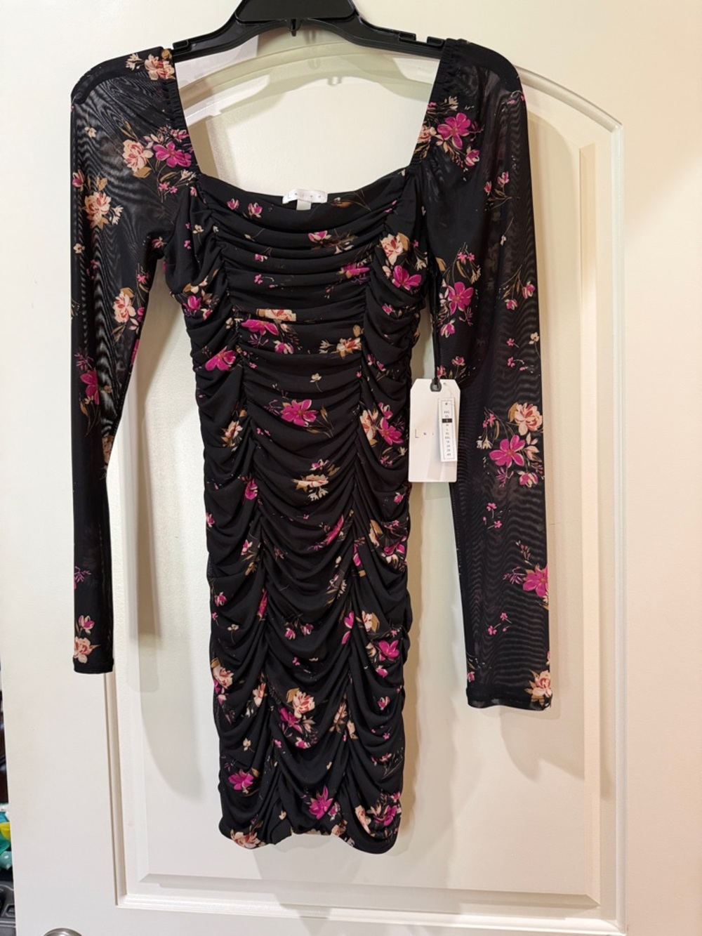 Leith Black Mini Dress with Pink Floral Print